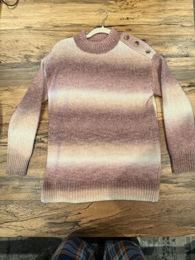 AGB Ombre Crewneck Sweater with Shoulder Buttons - Mauve & Cream